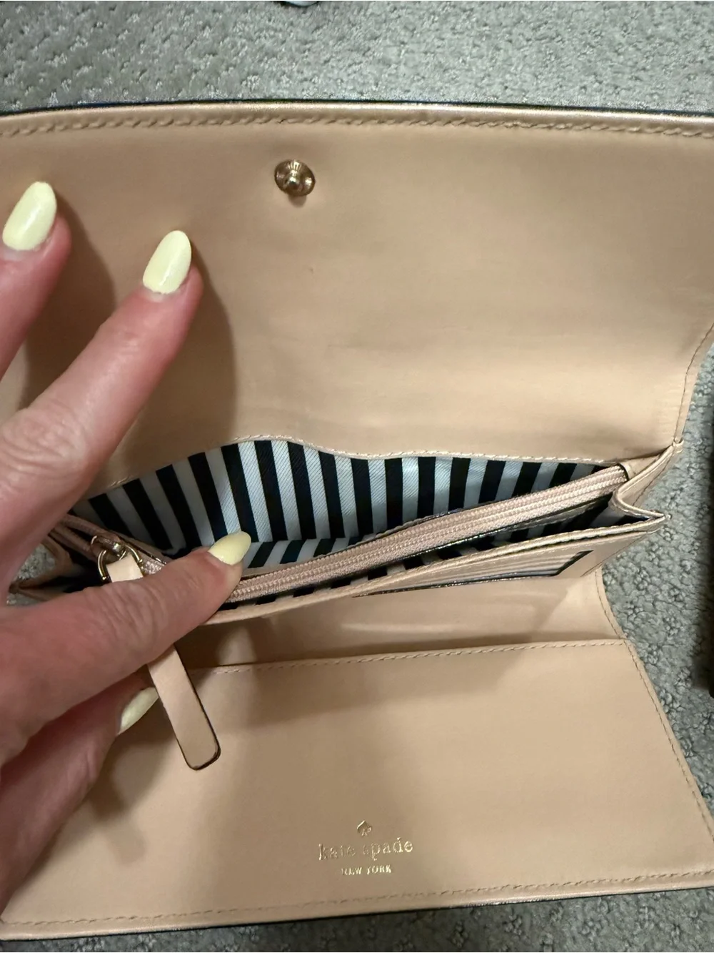 kate spade Black Pebbled Leather Foldover Card & Key Holder with Gold Logo